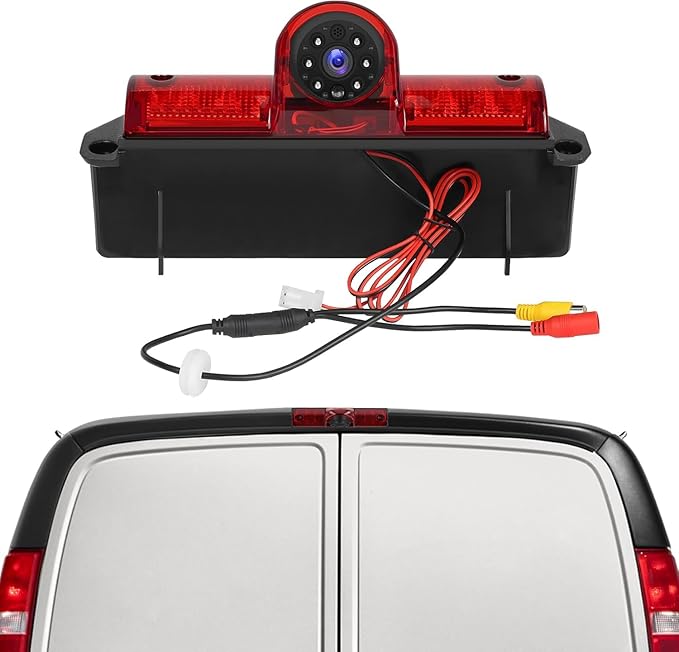 Brake Light Backup Camera for Chevrolet Chevy Express/GMC Savana Van 2005-2017, AHD/CVBS Rear View Reversing Camera, 140° Wide Angle, Night Vision, IP67 Waterproof, Parking Assist, Roof Mount Cam