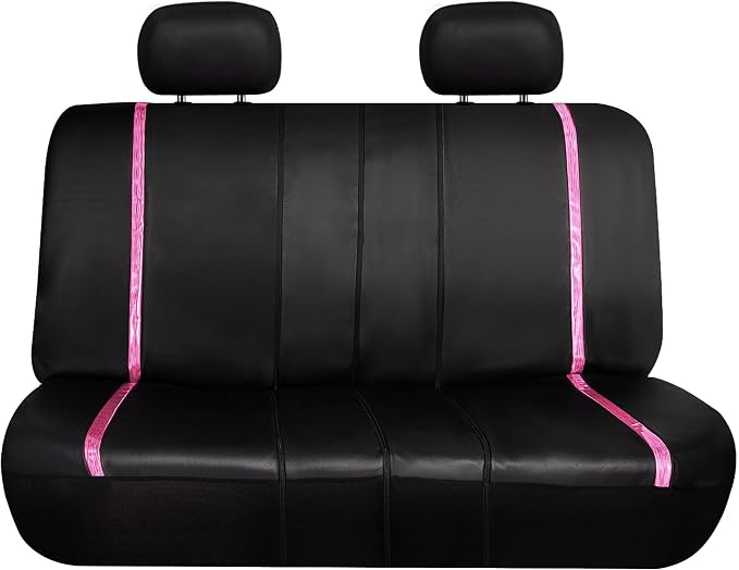 FH Group Galaxy13 Metallic Striped Deluxe Leatherette Car Seat Covers with Matching Carpet Floor Mats – Full Set, Universal Fit, Airbag Compatible for Cars, SUVs & Sedans, Pink