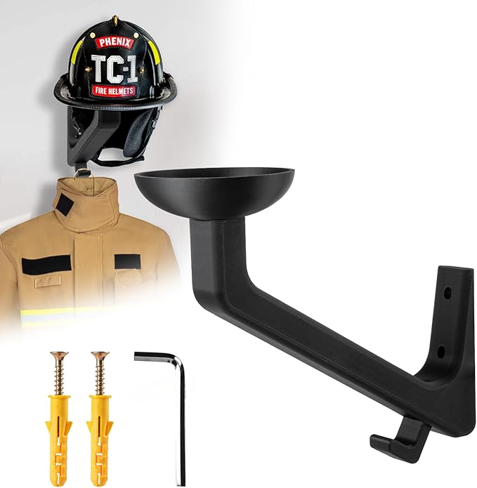 Helmet Holder, Firefighter Helmet Holder Wall Mount, Helmet Hanger for Football Helmet, Hats, Coats, Sportswear, Motorcycle Accessories for Men, Easy Installation