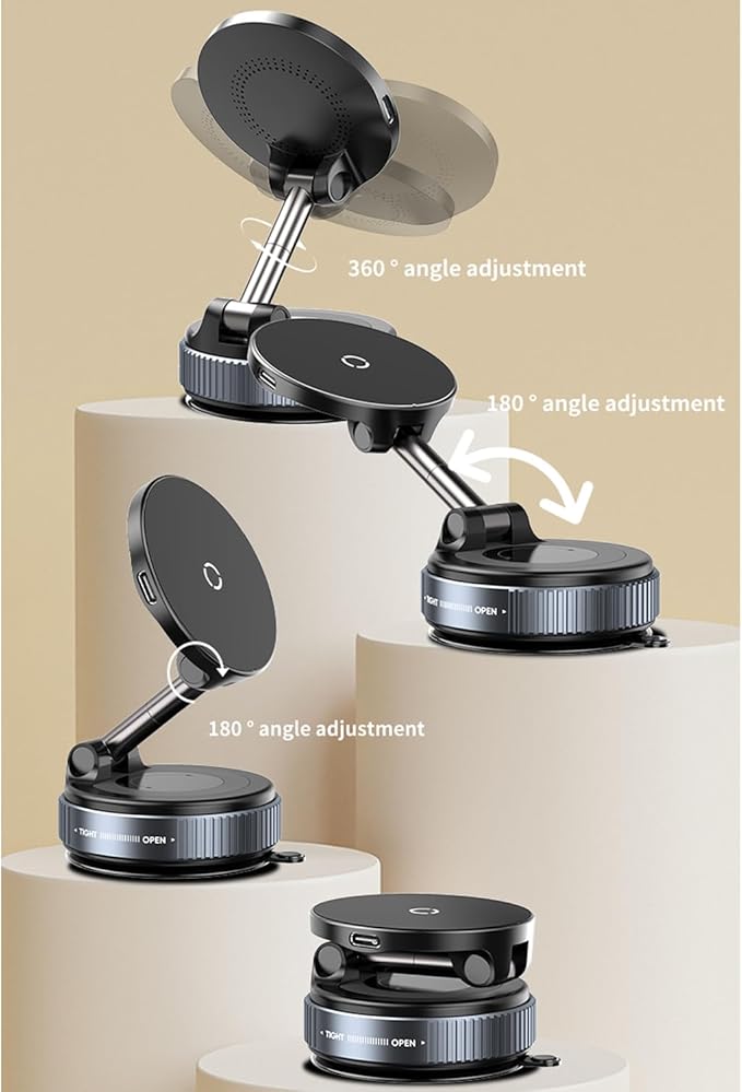 oricarmes Spinning Vacuum Magnetic Phone Holder 15W Fast Wireless Charger for All Smartphones & All Car Models Holds Like Glue on Bumpy Roads! FCC Certified car Phone Mount Magnetic