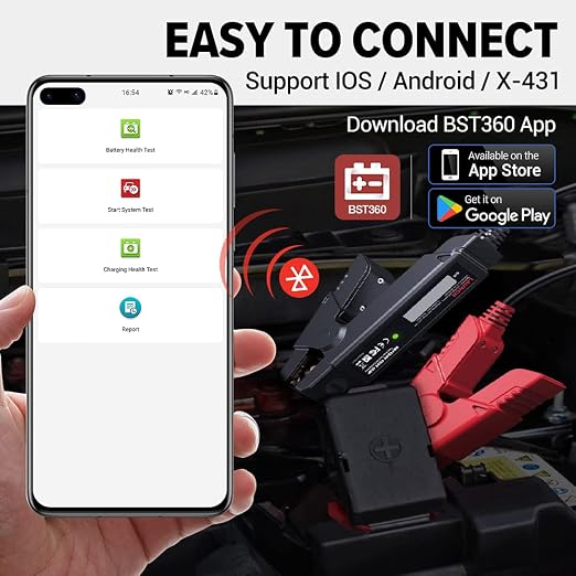 Launch Upgraded BST360 6V 12V Car Battery Tester, Bluetooth Battery Load Tester Charging Cranking System Analyzer for Android/iPhone/Launch X431, 100-2000 CCA Alternator Tester Voltmeter