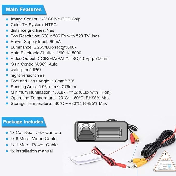 Trunk Handle Vehicle Camera Integrated into Case Handle Rear View Camera Parking Reverse for A6L/Q7/A3 8P 8V /A4 B6 B7/A6L/8E /S5 (Model 01678=110x30 mm)