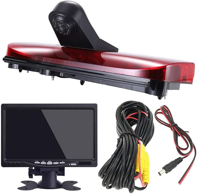 Car Third Roof Top Mount Brake Light 3 Third Brake Stop lamp Rear View Camera, HD Night Vision Waterproof for Ford Transit Connect 2014-2017 Transporter Business MPV SUV Bus (with 4.3-inch Monitor)