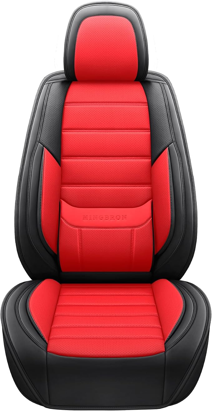 MINGBRON Front Car Seat Covers, Leather Car Seat Covers, Fit for Most Cars SUV and Most Sedan Red