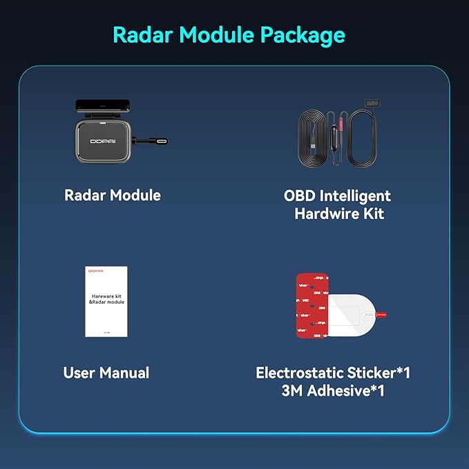 DDPAI Radar AI-Powered Motion Detection, Automatic Wake-up Recording Only for Dash Cam N5 and N5 Dual, 72 Hour Parking Mode Hardwire Kit, Type-C and OBD Hardwire Kit Included