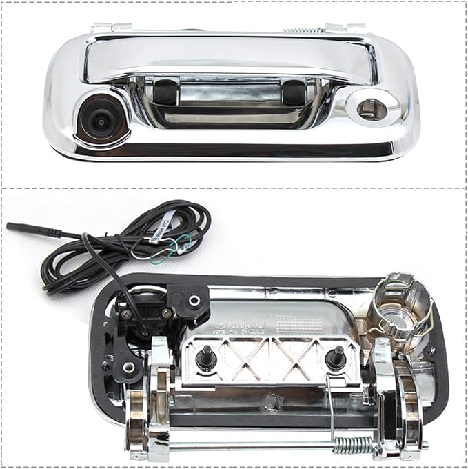 EWAY Tailgate Latch Handle Chrome Backup Reverse Camera with 4.3" Rear View Mirror Monitor Kit for 2004-2016 Ford F150 F250 F350 F450 F550 Super Duty, Rearview Reversing Interior Mirror Replacement