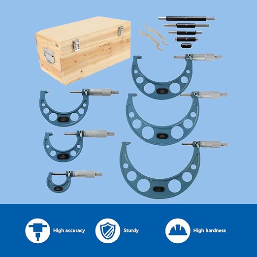 WFLNHB 6 Pcs 0-6" Outside Micrometer 0.0001" Carbide Standards Micrometers for Accuracy Measurement Work
