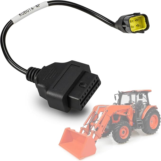 OBD2 Adapter Cable Compatible with Kubota Vehicles, 4 Pin to 16 Pin OBD1 to OBD2 Diagnostic Connector, Works with OBDII Scan Tools & Code Readers, Replace 3824-26
