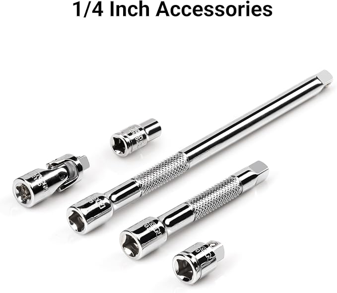 TEKTON 1/4 Inch Drive 6-Point Socket and Ratchet Set with Rails and Tray, 29-Piece (5/32-9/16 in.) | SKT03101