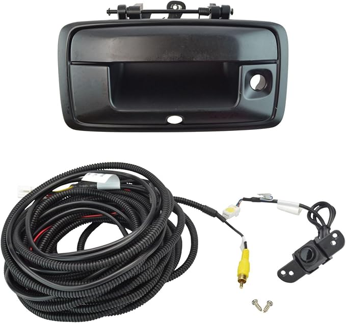 TRQ Rear View Camera Add On Kit w/Wiring Harness & Tailgate Handle Compatible with GM Pickup