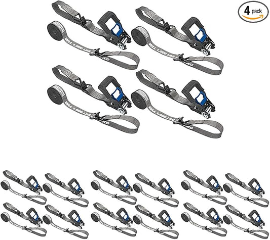 Secure Tite Ratchet Straps, Ratcheting Tie Down Strap with Hooks - 1-1/4” x 16’ Truck Tie Down Straps – Vinyl Double J-Hooks, 1000 lbs. Working Load Limit, 3000 lbs. Break Strength (Pack of 16)