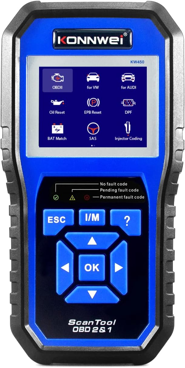 KW450 All System OBD2 Scanner with 9 Special Functions for VAG Vehicles Diagnosis Code Reader Oil SAS EPB TPS Reset Injector Coding DPF Lamp Adjust Suspension Scan Tool (KW450)