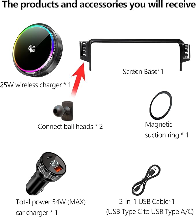 Qi2.2 25W Magnetic Car Mount Charger for 2022 2023 2024 Ford Maverick Accessories, for Fast Charging Cell Phone Holder 8 Inch Screen Fixed Clip with Cooling Fan＆54W Fast Adapter