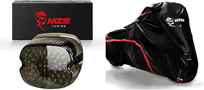 MZS Motorcycle Cover + Tail Light Compatible with Sportster Softail Dyna Road King Electra Glide Street Bob Fatboy