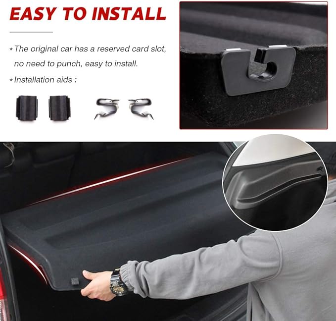 Powerty Cargo Cover for 2015-2019 2020 Honda Fit Accessories Retractable Trunk Cover Security Cover Shielding Cargo Luggage Cover Black