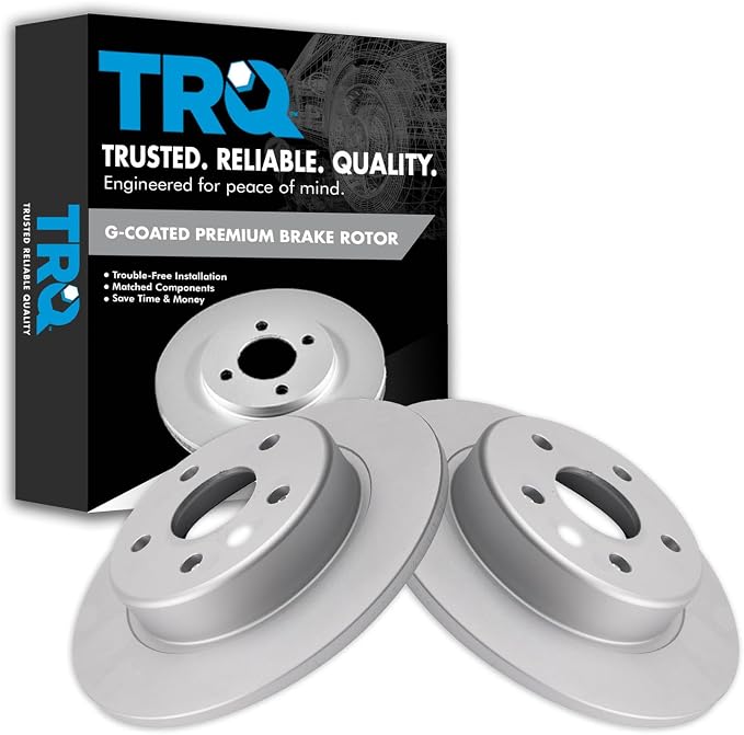 TRQ Rear Brake Rotor Set G Coated Solid Compatible with 2017-2023 Chevrolet Bolt EV 2022-2023 Bolt EUV 2016-2019 Cruze Volt