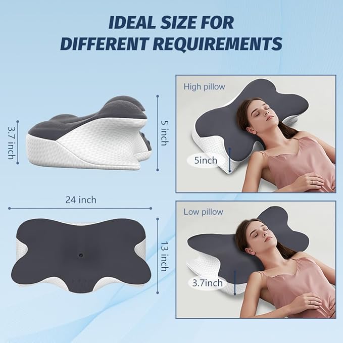 Cervical Neck Pillow for Neck Pain Relief, Ergonomic Neck Support Pillow for Sleeping, Contour Memory Foam Side Sleeper Pillow for Back Stomach Sleepers with Pillowcase