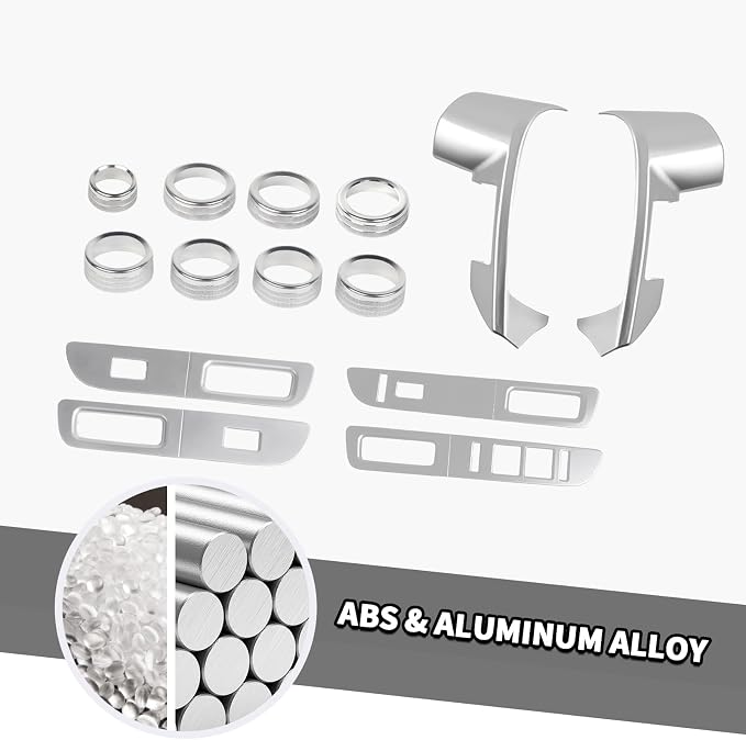 Jimen Fit for Ford F150 2013-2014, 14PCS Interior Silver Trim Kits - Air Conditioner Volume Knob Cover & 4WD Headlight Switch Trim Ring, Window Lift Switch Panel