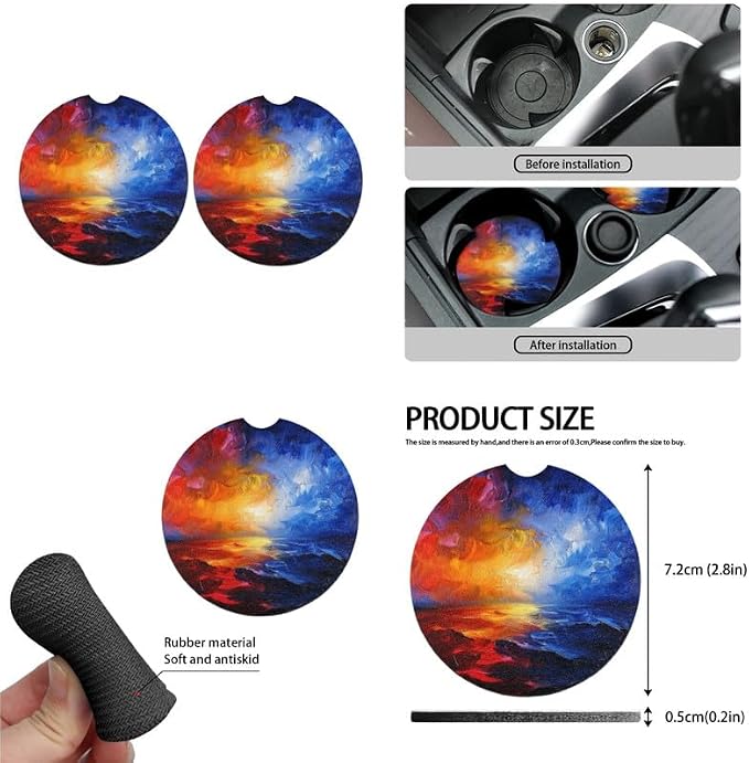 Sunrise Contrasting Color Gradient 13 Pack Car Accessories Set Include Car Sunup Oil Painting Front Seat Covers Car Decorations,Car Cup Pad Seat Belt Shoulder Pads, Universal Size, F9-13B