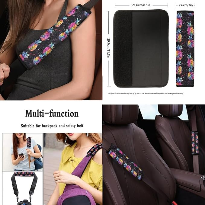 Starry Night Pineapple Hand Drawing Car Seat Cover Full Set Universal Starry Sky Fruit 13 Pcs for Front and Back Seat Cover Keychains for Trucks Sedan SUV