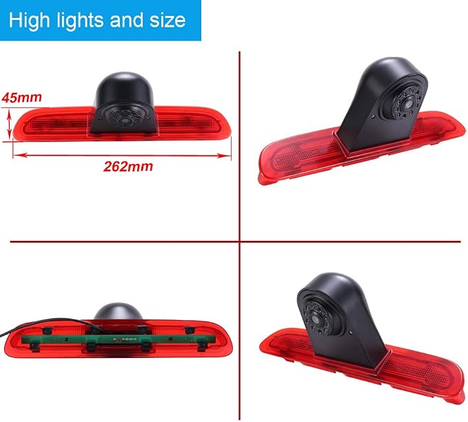 HD Brake Light Roof Rear View Reversing Camera Parking Aids with Angle Adjustable Compatible with Toyota Commuter Hiace H200 MK5 Van LWB TRH KDH Tailgate Transporter (Camera+4.3'' Rearview Mirror)