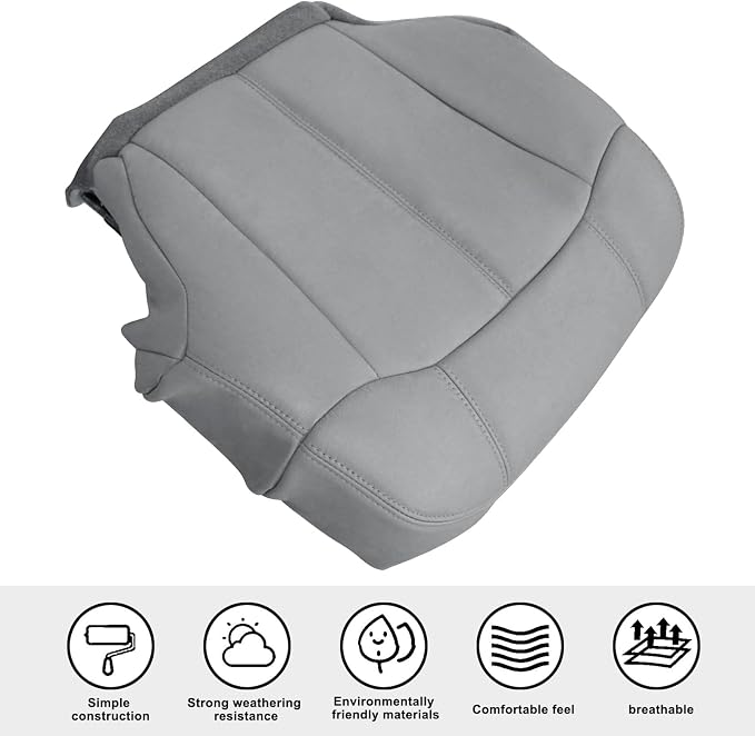 SecosAutoparts Driver & Passenger Side Bottom & Top & Armrests Gray Replacement Leather Seat Covers Compatible with Chevy Silverado 1500 2500 3500 Tahoe Sierra Suburban Avalanche 1999 2000 2001 2002
