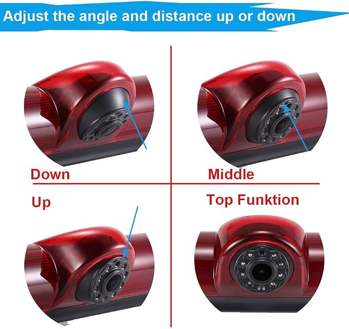 HD IP68 Third Roof Mount Brake Lamp Rear View Reverse Backup Camera Angle and Distance Adjustable Compatible with Chevrolet Express GMC Chevy Savana Exporer Cargo Van (Reversing Camera)