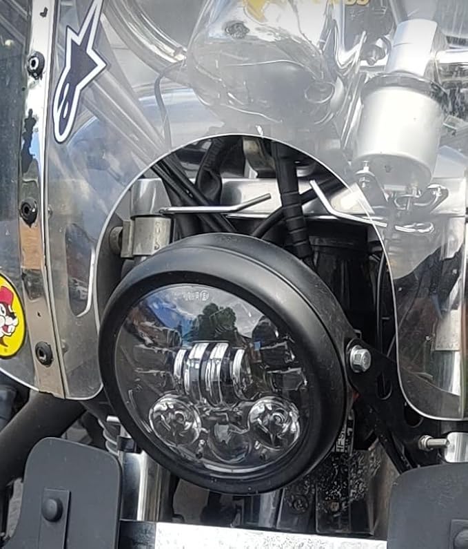 5.75inch Motorcycle Headlight with White DRL Integrated Amber Turn Signal Matte Black Housing Bucket 32-40MM Fork Tube Side Mount Brackets fit for Choppers Metric bikes Cafe racers Vulcan