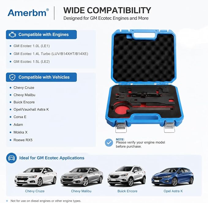EN-51367 Engine Camshaft Timing Tool Kit Compatible with GM Chevy Cruze Malibu Buick Encore Opel 1.0 1.4 1.5T Ecotec Engine, Cam Shaft Locking Alignment Holding Fix Tool Set Replaces EN-51298