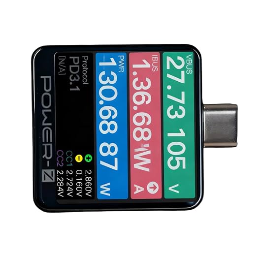 Power-Z KM003C USB C Tester, 1.54" Portable USB C Fast Charging Tester PD3.1 QC5.0 50V 6A 240W, Digital Voltmeter Ammeter Power Meter, for Charger Power Bank Cable Laptop