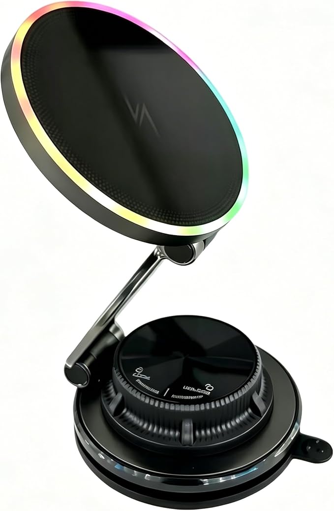 15W Fast Wireless Car Charger Mount, Magnetic Phone Holder for Dashboard & Air Vent, 360 Rotating Foldable Arm, AI Cooling, Strong N52 Magnet & Gel Suction for iPhone 17/16/15, Samsung Galaxy S24