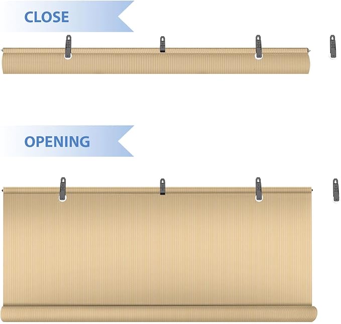 E&K Sunrise Outdoor Roll-up Shade Blinds - Privacy Shade Screen 6'Wx11'H Beige for Patio, Porch, Pergola, Deck, Gazebo, Yard