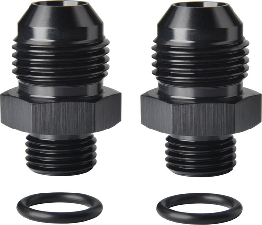 8AN Male Flare to 6AN ORB O-ring Boss Fuel Pump Rail Adapter Fitting Aluminum Black, Pack of 2