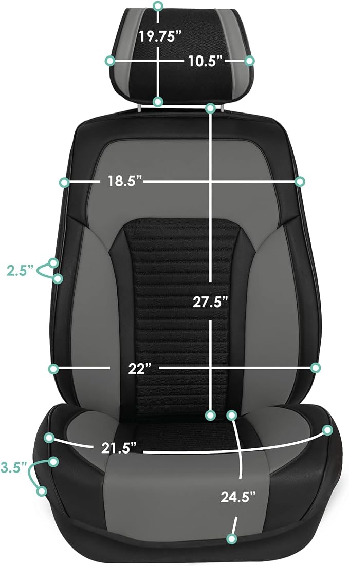 FH Group Car Seat Covers Front Set Gray Faux Leather Car Seat Cushions - Car Seat Covers for Low Back Seat, Universal Fit, Automotive Seat Covers, Airbag Compatible Car Seat Cover for SUV, Sedan