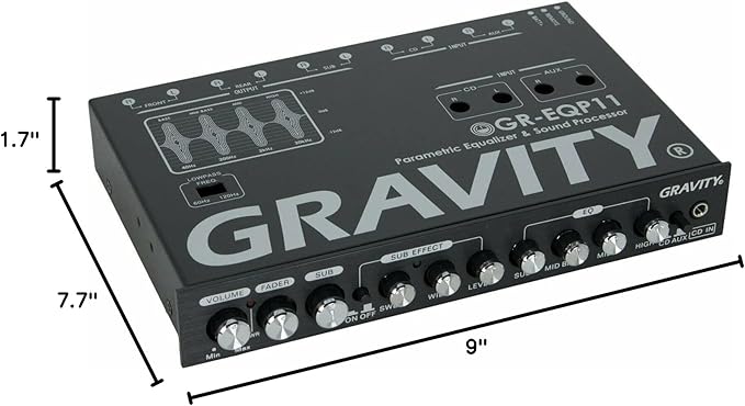 Gravity GR-EQP11 Digital Bass Machine 1/2 Din 9V 4-Way Car Parametric Equalizer w/Front, Rear + Sub Output and Night Illumination