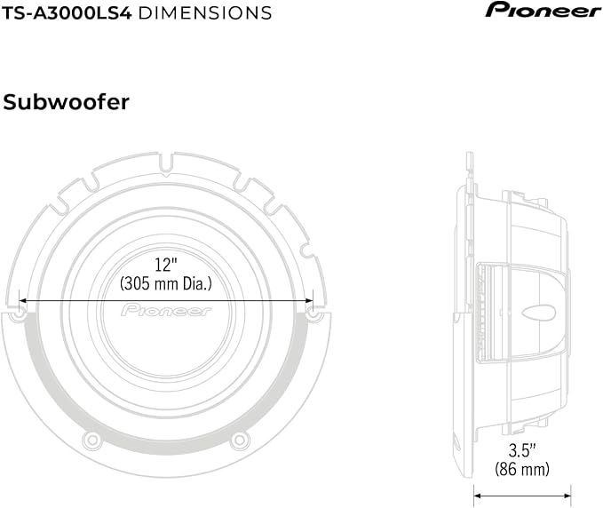 Pioneer A-Series TS-A3000LS4 12” Subwoofer – 1500W Max, Shallow-Mount Design, Deep Bass in Tight Spaces, Compact, Slim, Truck/Car Subwoofer