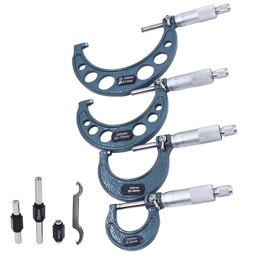 4-Pack Outside Micrometer Set 0-4In Precision Machinist Tools W/Carbide Tips and Ratchet Stop