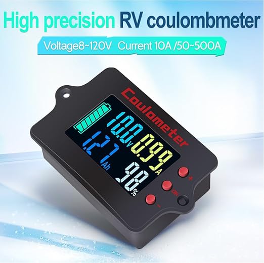 RQG Coulometer,Shunt Monitor,Battery Monitor with Shunt,High Precised DC 8-120V 400A LCD Digital Multimeter Battery Monitor Voltage Current Capacity Indicator,Easy to Read,with USB Power Cable+Shunt