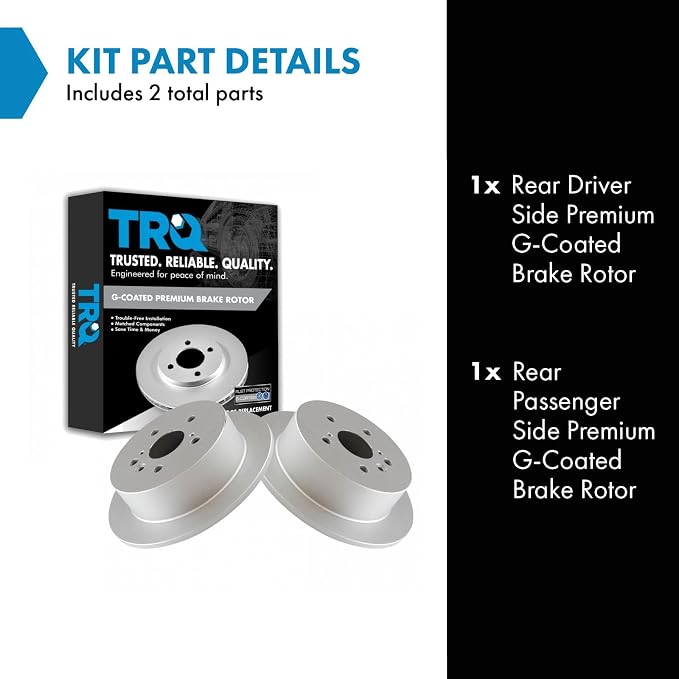 TRQ Rear Brake Rotor Set G Coated Solid Compatible with 2004-2006 Lexus RX330 2007-2009 RX350 2006-2008 RX400h 2004-2007 Toyota Highlander