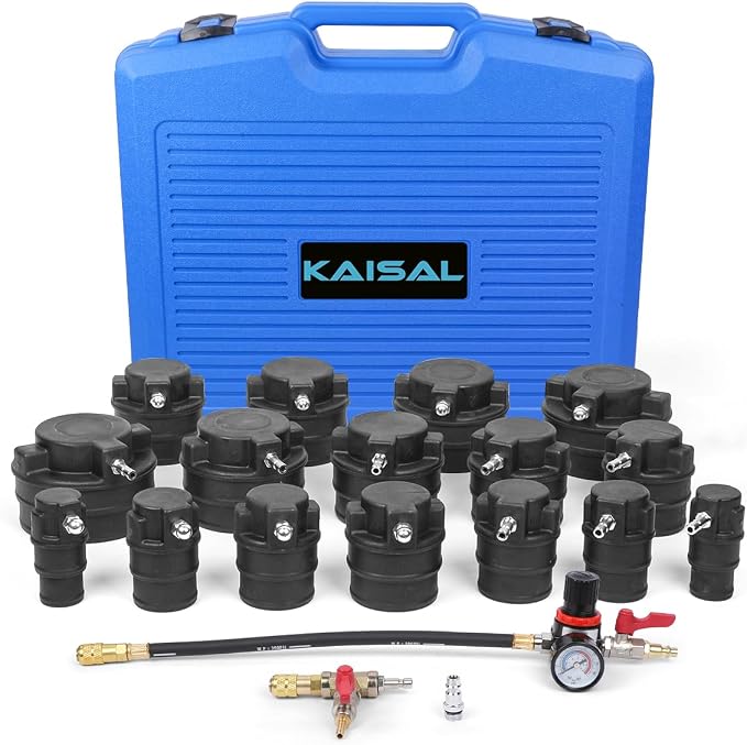 Turbo Boost Leak Tester Kit 19PC Boost Leak Test Kit w/S.moke Adpt Turbo System Pressure Leakage Tester 8 Pairs of Stepped Adapters 1-1/5" to 4-8/25" Turbo Test Kit for Radiator Cooling Emission Pipes
