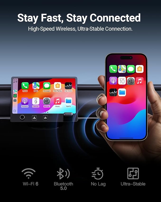 Apple MFi Certified Wireless CarPlay Adapter for iPhone, 5GHz Wireless Carplay Dongle, Convert Wired to Wireless CarPlay, for Factory Wired CarPlay Cars from 2015, Plug & Play (Black)
