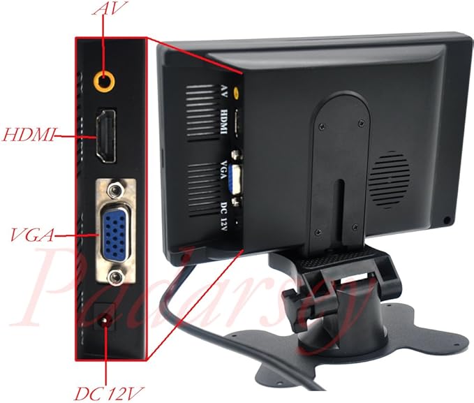 Padarsey 7 Inch Monitor HDMI - 1024x600 HD TFT LCD Screen Display AV VGA Input Built in Speaker for Raspberry Pi 3 Model B+ 3B CCTV Computer PC DVR Car