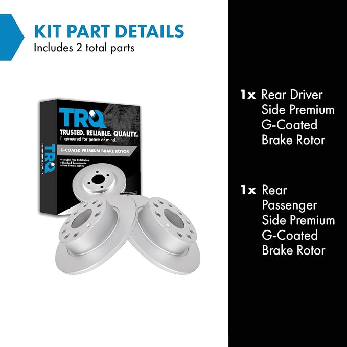 TRQ Rear Brake Rotor Set G Coated Solid Compatible with 2010-2013 Audi A3 2011-2013 A3 Quattro 2013-2019 Volkswagen Beetle 2009-2013 Eos 2011-2018 Jetta 2015 Golf SportWagen