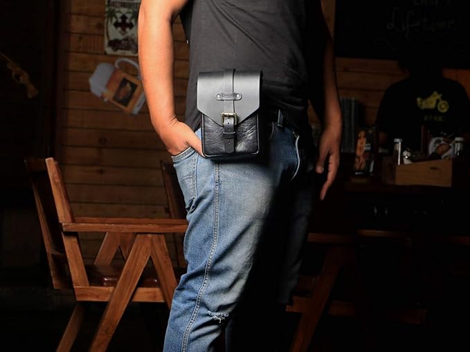 Trip Machine Company Genuine Leather Motorcycle Magnetic Fuel Tank Pouch to Carry All Your Riding Essentials (Black)