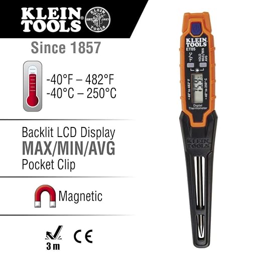 Klein Tools IR07 Dual Infrared (IR) and Probe Pocket Size LCD Digital Thermometer & ET05 Digital Pocket Thermometer
