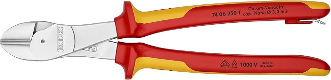 KNIPEX Tools 74 06 250 T High Leverage Diagonal Cutters-1000V Insulated-Tethered Attachment, 10"