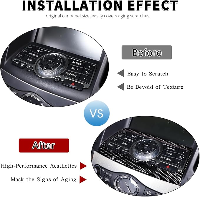 Real Soft Carbon Fiber Car Center Console Multimedia Panel/Air Conditioning Control Panel Decorative Stickers,for Infiniti G Series 2007-2013,3PCS (Black)