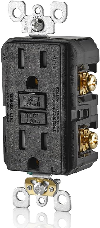 Leviton GFCI Outlet, 15 Amp, Self Test, Tamper-Resistant with LED Indicator Light, Protection from Electric Shock and Electrocution, GFTR1-E, Black (Pack of 10)