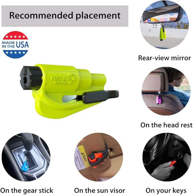 resqme The Original Emergency Keychain Car Escape Tool, 2-in-1 Seatbelt Cutter and Window Breaker, Made in USA, Rainbow Pack 8 Colors - Compact Emergency Hammer