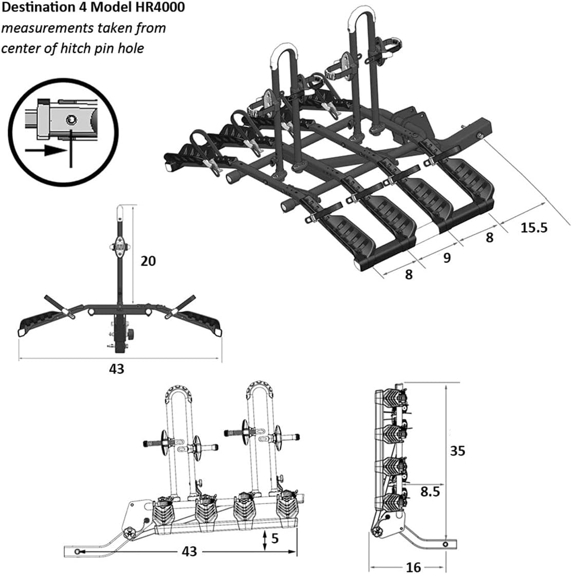 Hollywood Racks Destination 4 Hitch Bike Rack, Lightweight, Black - Platform Style Bike Rack for Car Carries up to 4 Bikes for Safe, Secure Transport - Fits Most Bike Styles, Sizes and Models